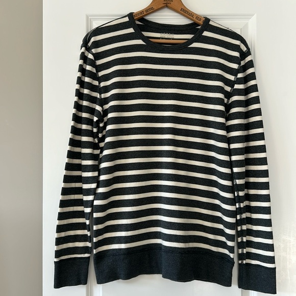 J Crew Grey & Cream Striped Cotton Knit Long Sleeve Sweatshirt/Tee +Measurements - Picture 1 of 11